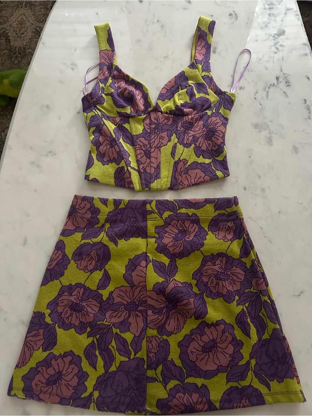Zara Lime and Purple Floral Two-Piece Set